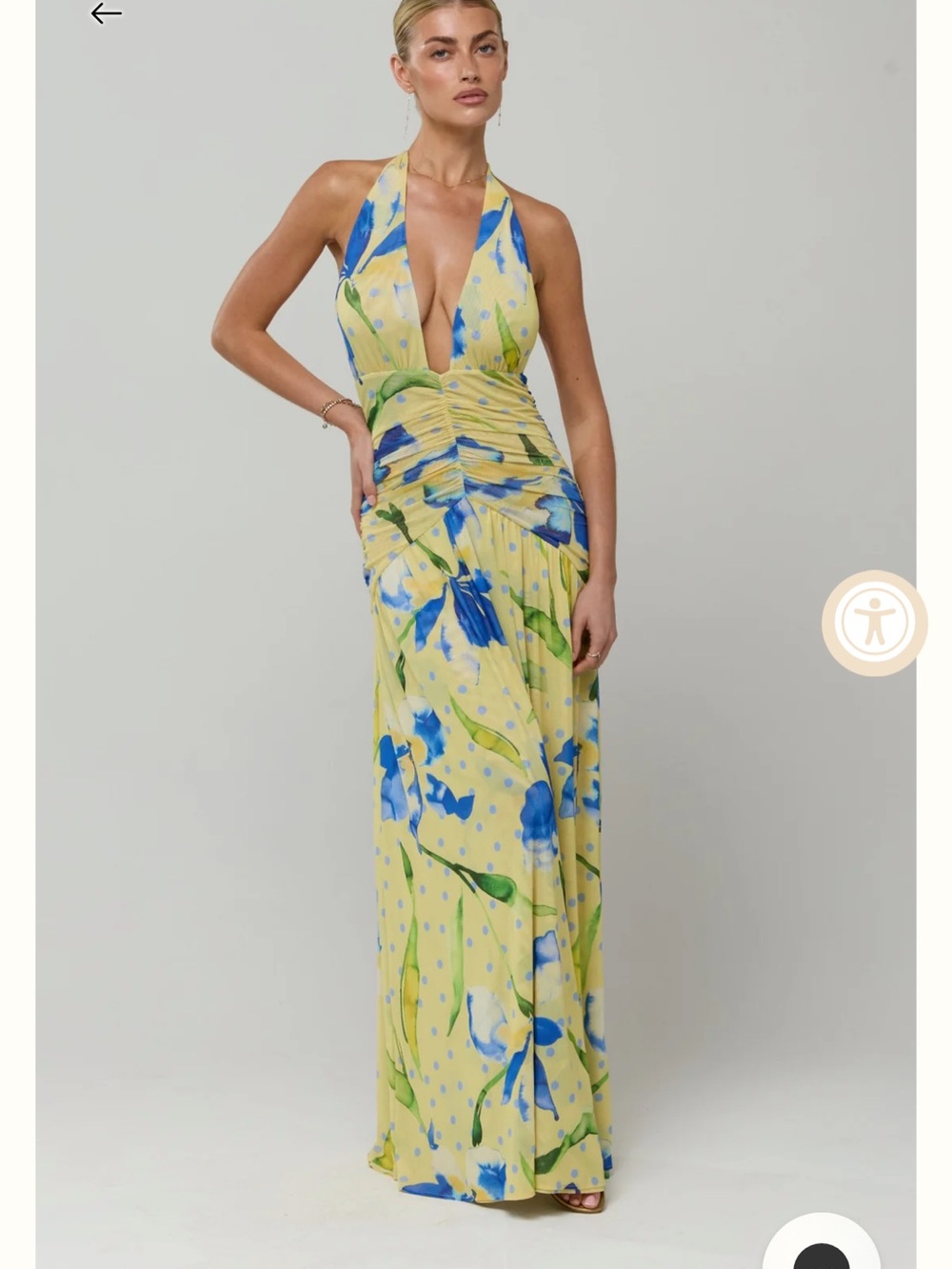 Deep V Halter Floral Maxi Dress in Yellow and Blue